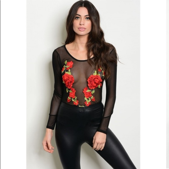 Tops - Mesh Bodysuit with Floral design NWOT